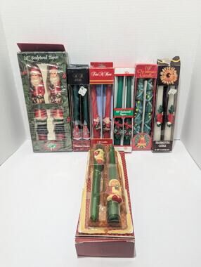 Vtg Christmas Novelty 10" Taper Candle Mixed Lot of 7 Santa & Holiday Boxed Sets
